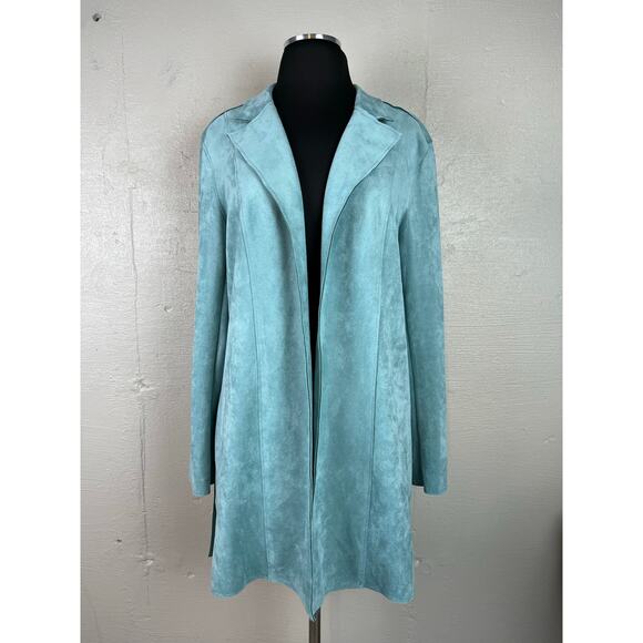 PHILOSOPHY Republic Women’s JACKET Faux Leather SUEDE Light Teal Blazer Size Med - Picture 1 of 11